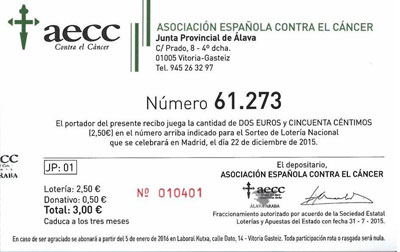 Venta de lotería Navidad 2015 en Aecc_Araba