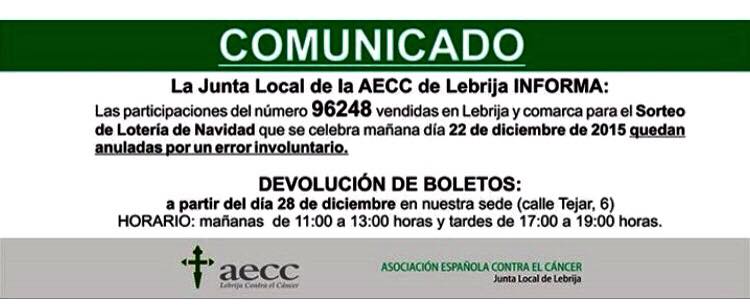 Comunicado Importante de la Junta Local de la AECC de Lebrija