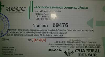 Venta de participaciones de Lotería de Navidad en Huelva