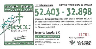 Lotería de Navidad aecc Teruel