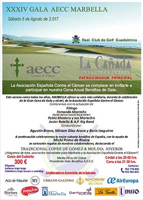 El 5 de agosto Cena de Gala de AECC Marbella