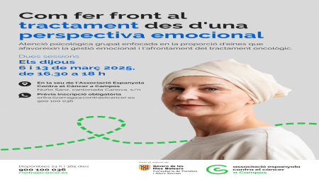 Cartel del taller 'Cómo hacer frente al tratamiento desde una perspectiva emocional' en Campos.