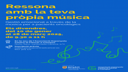 Cartel 'Resuena con tu propia música' en Campos.