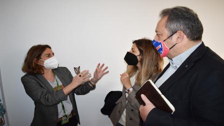 La responsable de Programas de AECC Madrid, Ana González (izq.), da a conocer su labor a los vocales del Distrito de Chamberí.