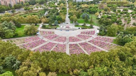 El auditorio del parque 'Enrique Tierno Galván', repleto de yoguis.