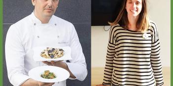 Ajoblanco con caballa y cerezas con el chef Miquel Antoja y Olga Muñoz, nutricionista de la AECC